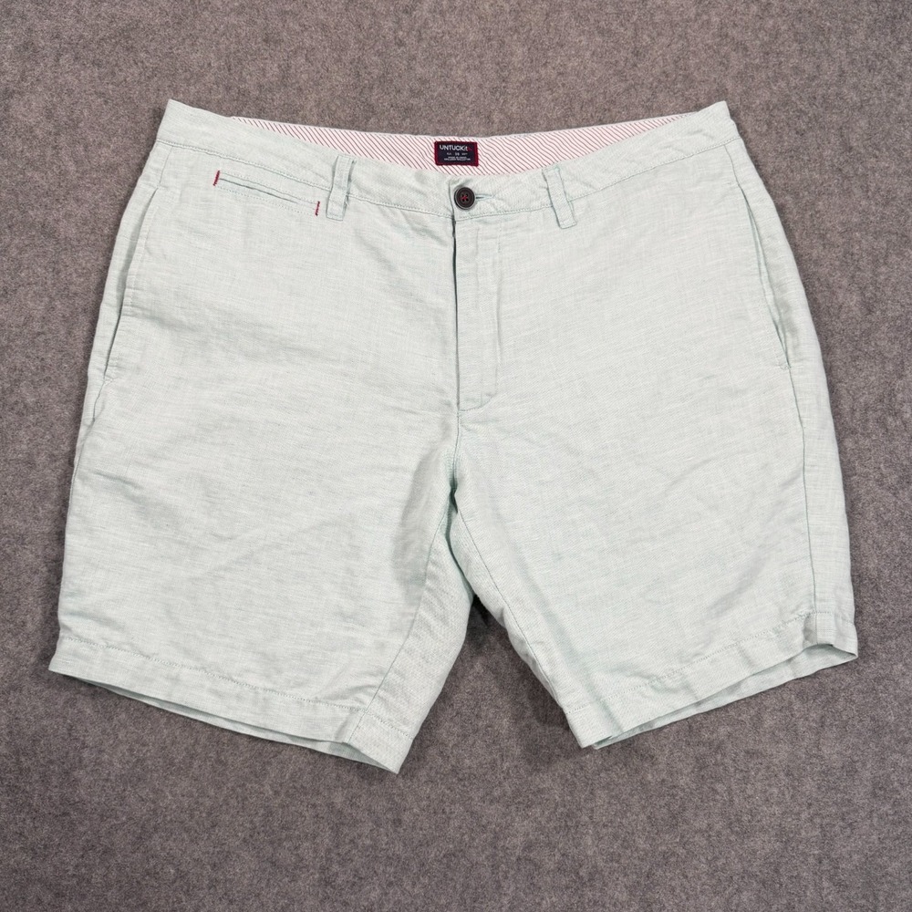 UNTUCKit Light Blue Linen Cotton Blend‎ Flat Front Chino Shorts Men's Size 38